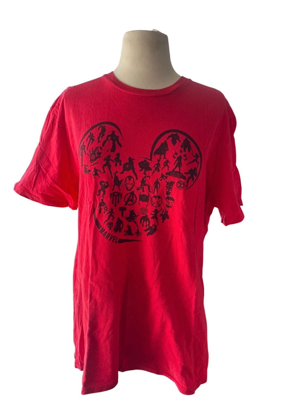 Disney Red Short Sleeve Tee with Black Character Mosaic